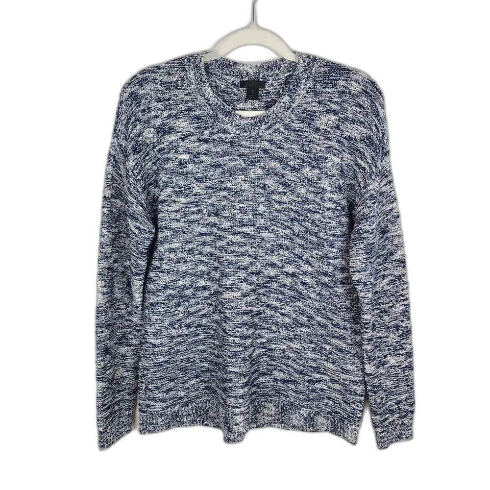 J.Crew Blue White Marbled Cotton Acrylic Sweater Size M